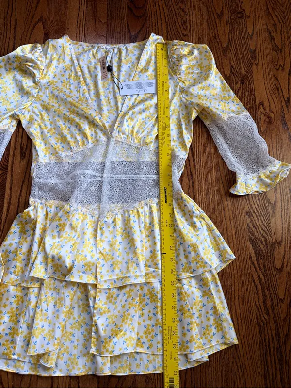 For Love & Lemons Daffodil Robe M NWT Yellow Floral Satin Lace Robe Cottagecore - Image 11