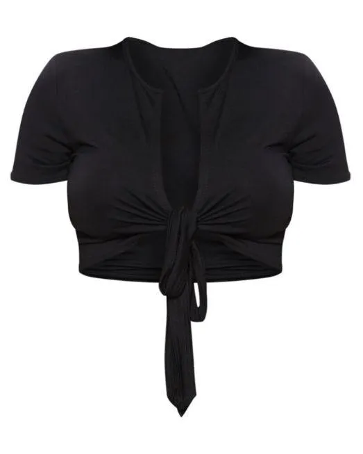 Pretty Little Thing Tie Front Black Crop Top - Image 3