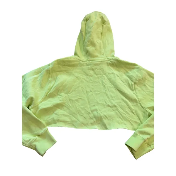 Nike Womens Cropped Hoodie Neon Yellow Lime Green Raw Hem Small Sporty Swoosh - Image 4