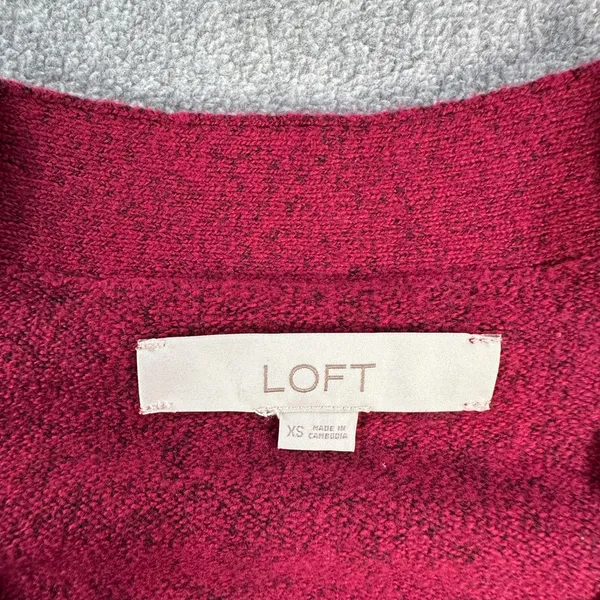 LOFT Colorblock Knit Cardigan Sweater Women's X-Small Button Front Burgundy - Image 4
