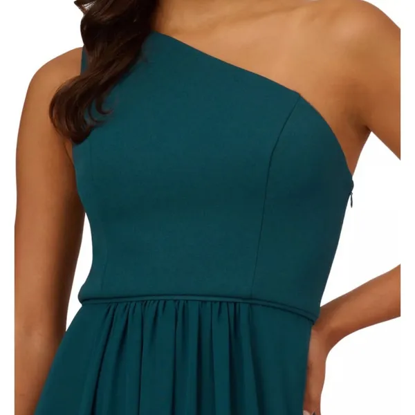 Adrianna Papell One Shoulder Chiffon Long Gown Hunter Size 8 Formal Wedding - Image 10