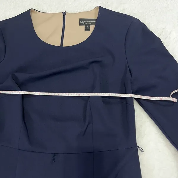 Navy Sheath Dress Women Sz 6 Connected Apparel Bell Sleeve Cocktail Work Midi - Image 7