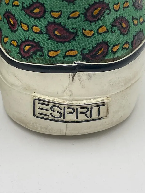 Esprit Vtg 90s Canvas Low Top Sneakers Green w/paisley AOP Print Women’s Sz 6 - Image 4