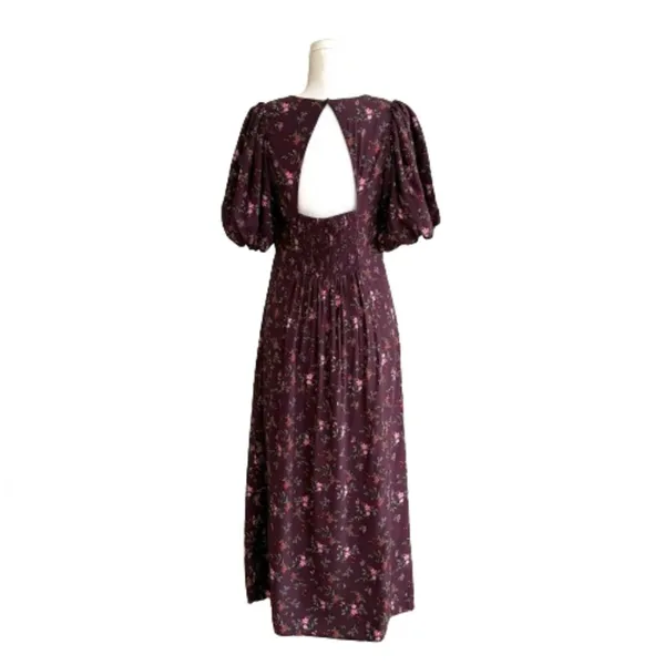 Old Navy Dress Purple Plum Floral Short Puff Sleeve Dress Midi Maxi Medium NEW - Image 7