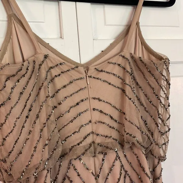 Adrianna Papell scalloped sequin nude maxi dress 2 - Image 7
