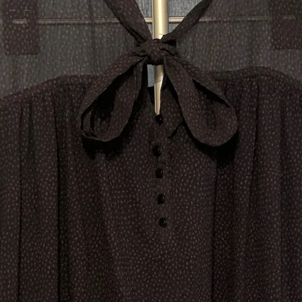 LOFT Navy w/ red polka dot sheer buttoned blouse size large - Image 3