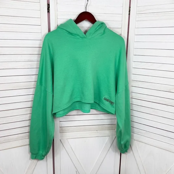 Savage X Fenty Essential Fleece‎ Scope Logo Cropped Hoodie Sweatshirt Green XL - Image 8