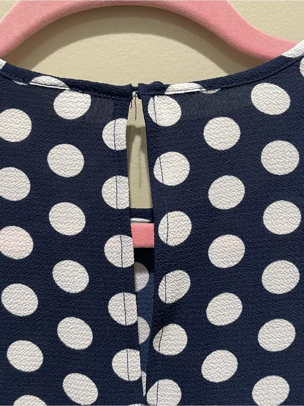 Michael Michael Kors Polka Dot Ruffle Sleeve Blouse Navy White Women Size Medium - Image 7