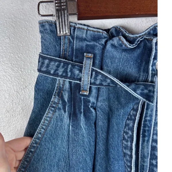 Abercrombie & Fitch Mom Jean Womens 26/2R‎ Blue Paperbag Waist Belted Straight - Image 4