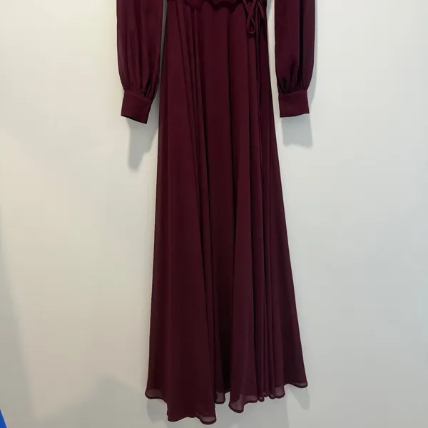 Lulus My Whole Heart Long Sleeve Wrap Dress Women's Small Burgundy Maxi - Image 11