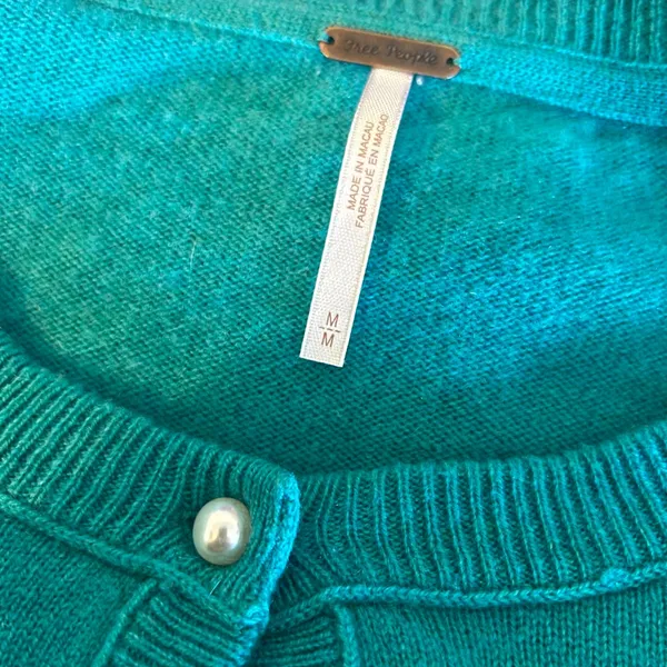 Free People Cashmere Teal Pearl Button-Up Cardigan Sweater - Image 9