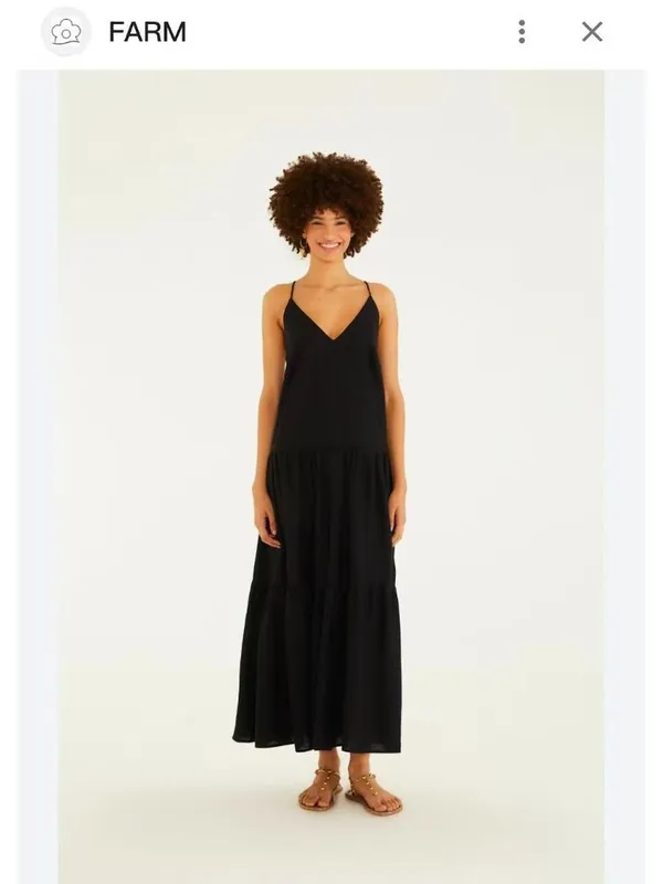 NWOT Farm Rio Linen Blend Black Sleeveless Layer Tiered Maxi Dress Size S - Image 2