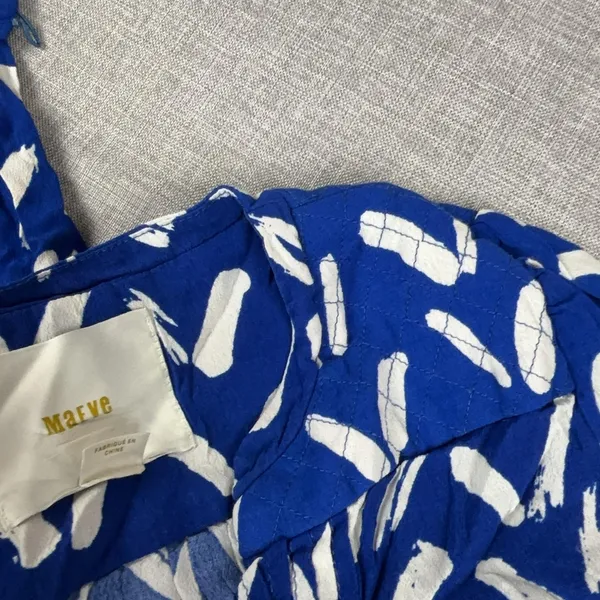 Maeve Anthropologie‎ Dress Womens XS Blue Geometric Henley 3/4 Sleeve - Image 8