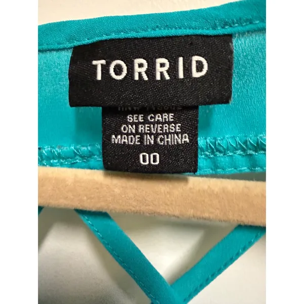 Torrid Teal Blue Lattice‎ Strappy Back Georgette Blouse Size 00 M/L 10 - Image 4