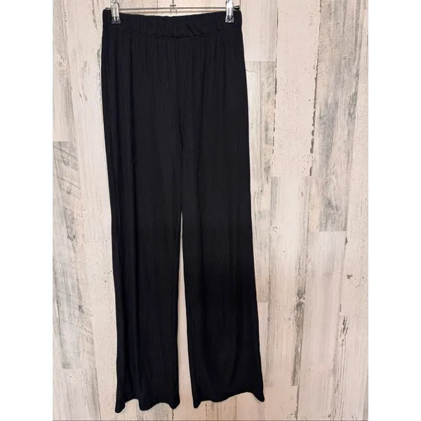 Wild Love Black Ribbed Wide Leg Pants Womens Size Small S Elastic Waist Lounge C - Image 2