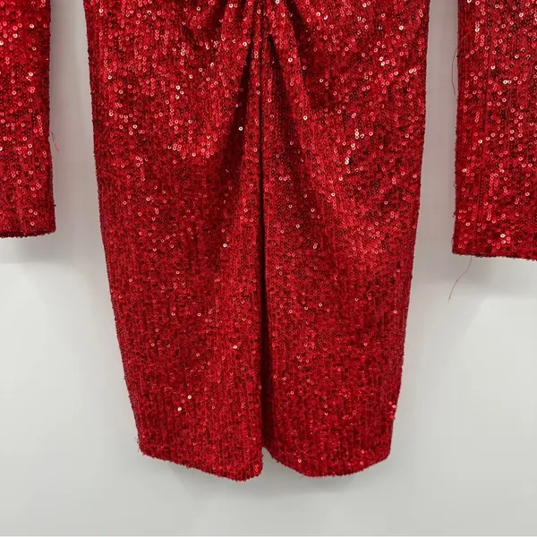 RTR One33 Social Red Sequin Drape Long‎ Sleeve Sheath Mini Dress Sz 4 - Image 5