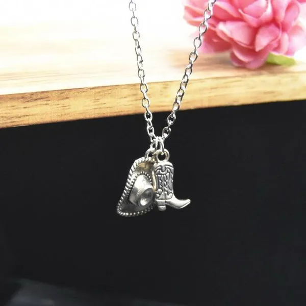 Minimalist Cowboy Boot and Hat Necklace Silver - Image 3