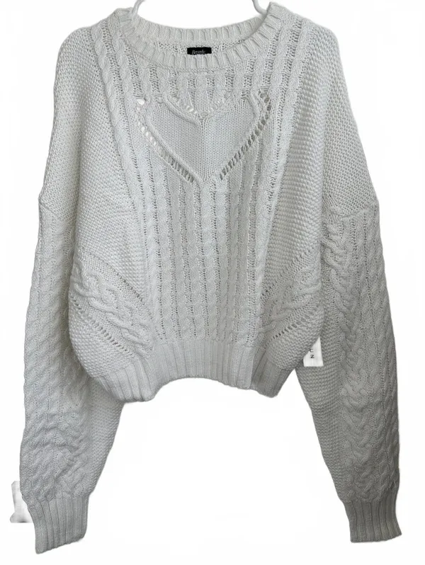 PacSun Cotton Beverly and Beck Heart Cable Knit Crew Neck Sweater White NWT XXL - Image 5