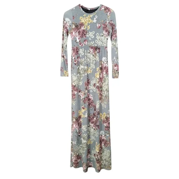 Bellamie Gray Floral Print Long Sleeve Maxi‎ Dress Women's S - Image 2