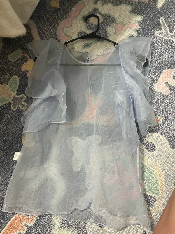 Amanda Uprichard Top Silk Tank Blue Ruffle Small - Image 2