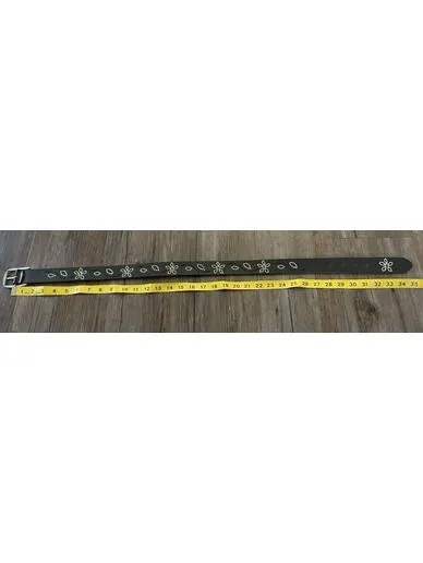 Y2K Women's Black Leather Belt with Embroidered Flowers Boho - Image 3