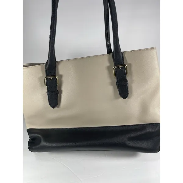 Kate Spade New York Beige/Black Colorblock Tote Zip Center, Pockets Gold - Image 4