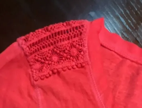 Lauren Jeans Co. Ralph Lauren Women's Red Henley Shirt with Crochet Shoulder Det - Image 6