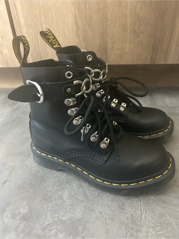 Dr. Martens 1460 Pascal Chain Leather Lace Up Boots Moto Goth Grunge Size 5 - Image 5
