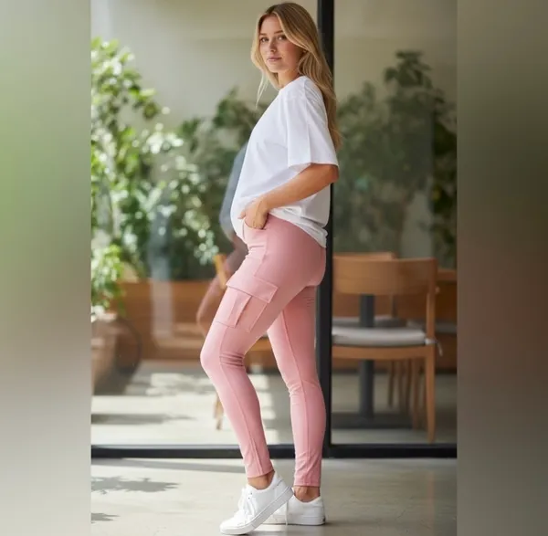Halara - High Waisted Cargo Pocket Skinny Yoga Leggings - XS Pink - Image 2