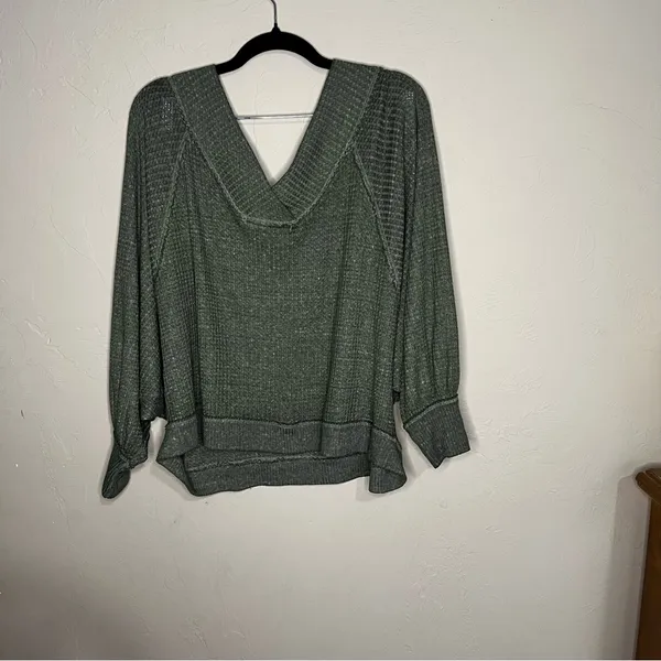 We The Free People Westend Thermal Off-Shoulder Army‎ Green Sweater - Image 11