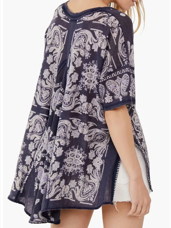EUC Free People No Matter What High/Low Paisley Top Blue Oversized Small - Image 2