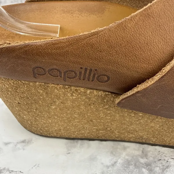 Birkenstock Papillio Brown Oil Leather Nora Big Buckle Wedge Sandal Size 39 8.5 - Image 5