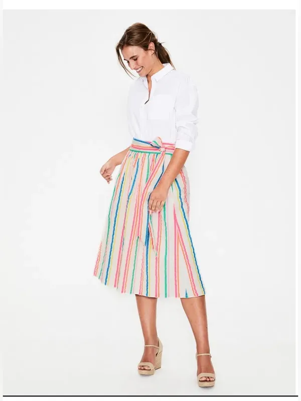 Boden Cathy Midi Skirt Multicolor Stripes Lined Size 6 White - Image 2