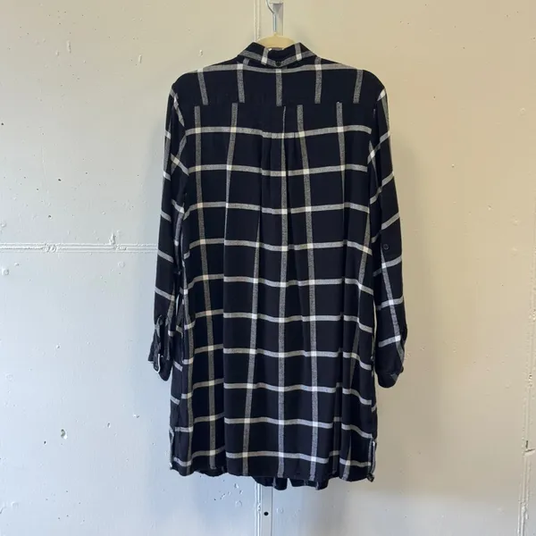 Donna Karan Sleepwear Black White Plaid Button Down Tunic Nightshirt Medium - Image 2