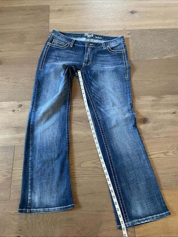 Wrangler Rock 47 Ultra Low Rise Bootcut Jeans Size 32X32 Embroidered/Rhinestones - Image 5