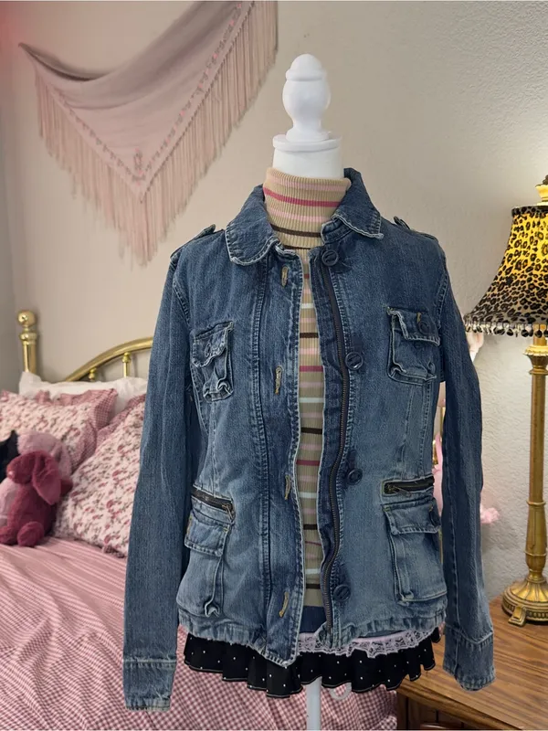 Y2K Old Navy Denim Utility Jacket - Blue - Image 5