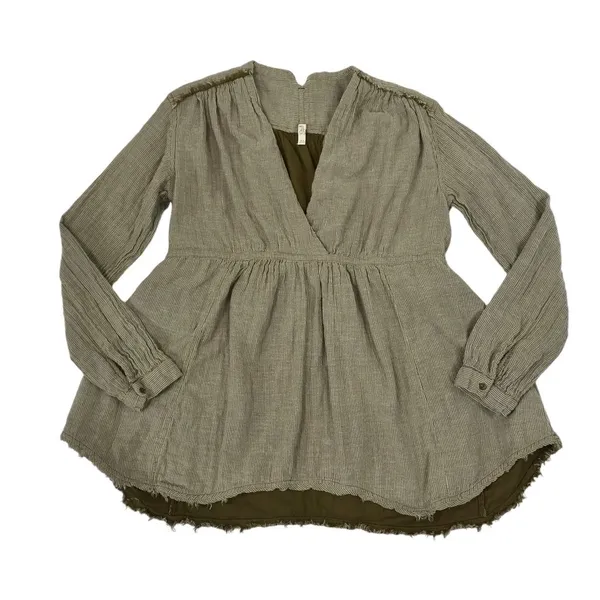 FREE PEOPLE V-Neck Blouse-Tunic Women M Olive Coastal Boho Cottage Western City - Image 6