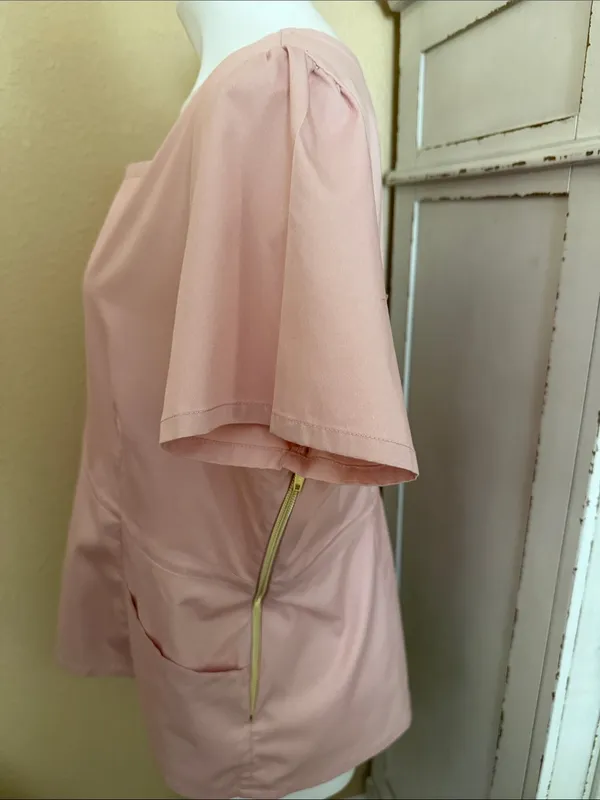 Jaanuu Dusty Pink Short Sleeve Scoop Neck Medical Top - Image 5