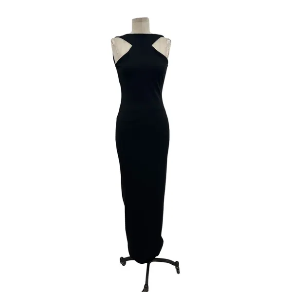 Nookie Long Gown Maxi Dress Bodycon‎ Halter Neck Cut Out Tie Black Size Small - Image 3