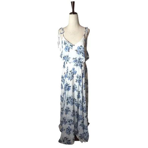 Lulus Pollen for You Maxi Dress Women Small Blue White Floral Chiffon Wedding - Image 2