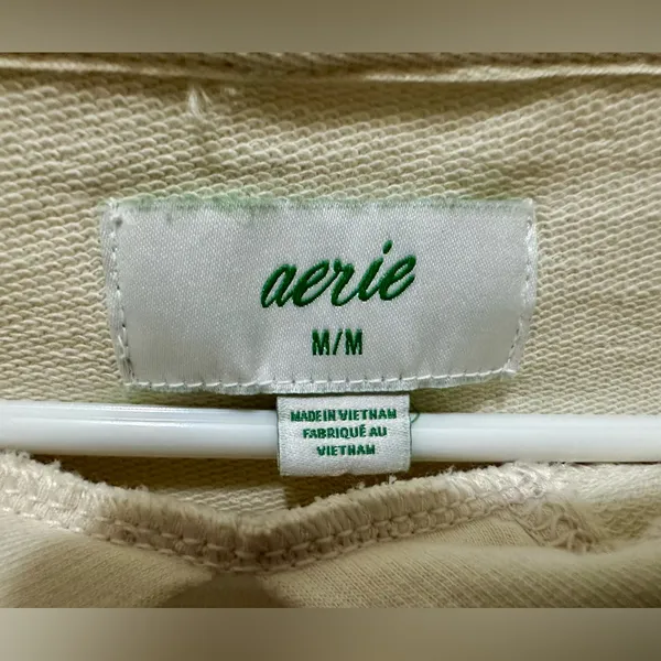 AERIE long sleeve oversized hooded sweatshirt size Medium cream color 100% - Image 4