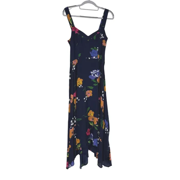 Maeve Anthropologie Smocked Floral Midi Dress Navy Blue Orange‎ Yellow - Image 2