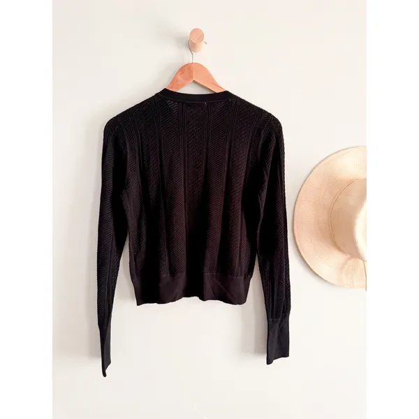 Madewell | NWT Signature Knit Pointelle Cardigan Black Cropped Sweater | Sz L - Image 9