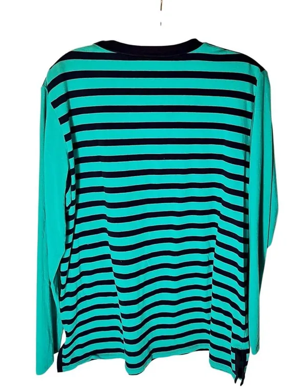 Diane Gilman DG2 Striped Long Sleeve Blue/Green W Gold Zipper Shoulder Accent XL - Image 2