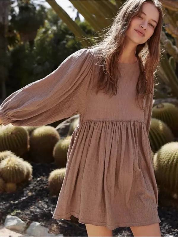 Free People Beach Get Obsessed Babydoll Dress XS Coastal Cowgirl Summer FP Brown - Image 7