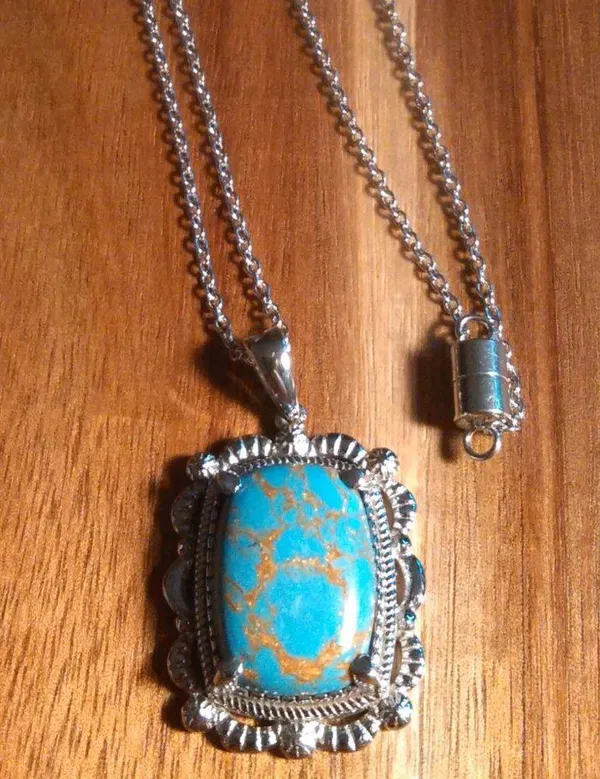 Mojave Blue Turquoise Stainless Steel Pendant Necklace - Image 7