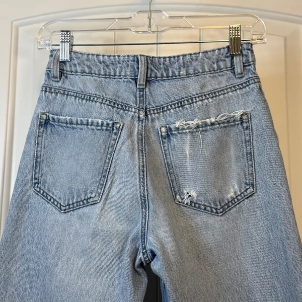 Garage High Waisted Wide Leg Distressed Denim Jeans Light Wash‎ Blue Size 25" - Image 6