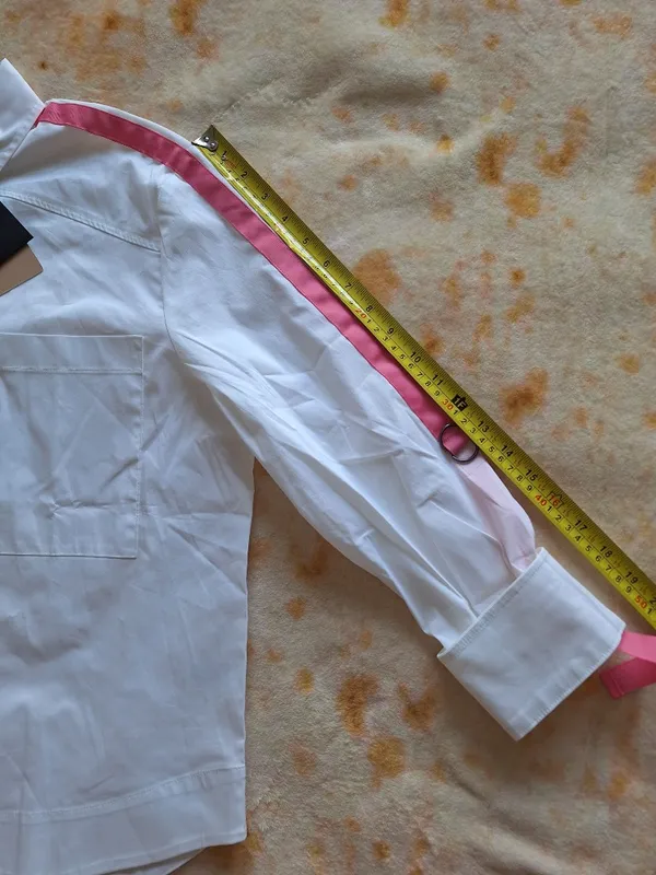 NWT Halogen Nordstrom M White Shirt Pink Satin D-Ring Utility Straps Oversized - Image 10