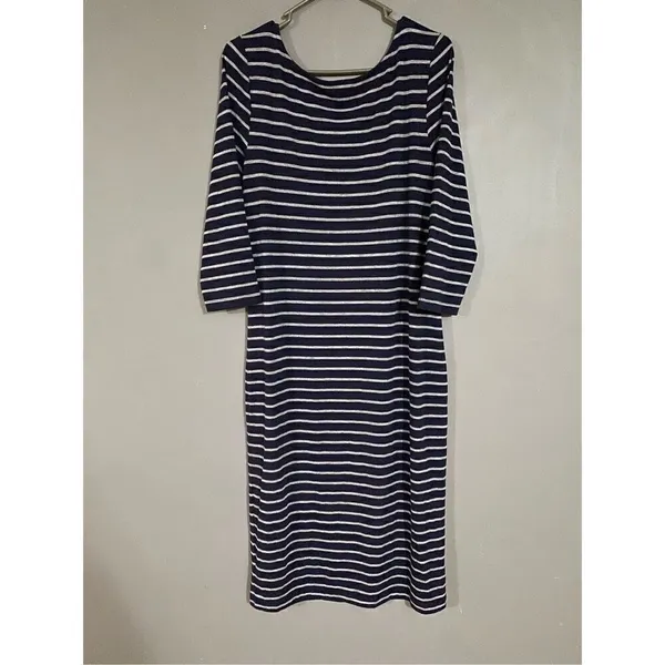 Gap Navy White Long Sleeve Knit MIDI Dress Size Large - Image 6