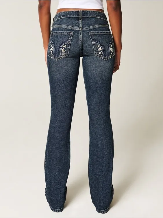 Hollister Low-Rise Embroidered Bootcut Jeans | 27S - Image 3